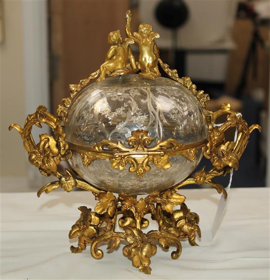 A 19th century French ormolu mounted glass and silver casket, by Alphonse Giroux of Paris, 9in.